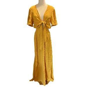 Maxi Dress Open Back Tie Front Plunging Neck Slits Boho Beachy Resort Bodycon